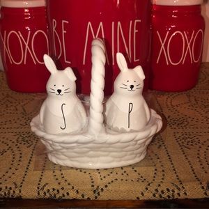 Rae Dunn Salt & Pepper Shakers White Bunnies in Easter Basket